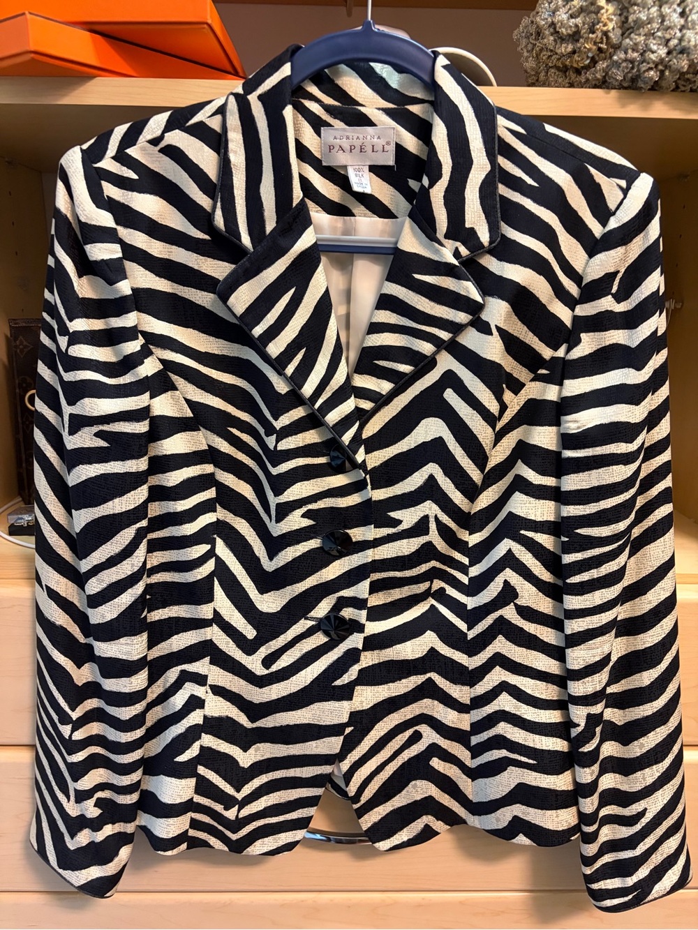 Adrianna Papell Black & White Zebra-Stripe Blazer